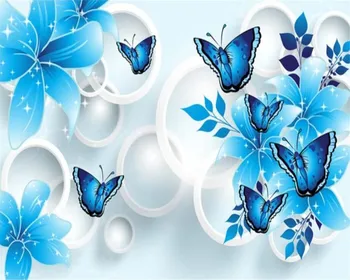 Kohandatud taustpildi sinine liblikas lily TV taust seina kodu kaunistamiseks elutuba, magamistuba murals 3d tapeet - Pilt 1  