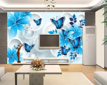 Kohandatud taustpildi sinine liblikas lily TV taust seina kodu kaunistamiseks elutuba, magamistuba murals 3d tapeet - Pilt 2  