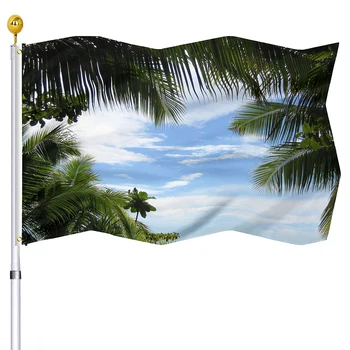 Tropical Palm Puud Lipu Holiday Maja Sise Hoovis Väljas Kaunistamiseks Topelt Õmmeldud Lipud Polüester Banner Messing Kaitserõngad - Pilt 1  