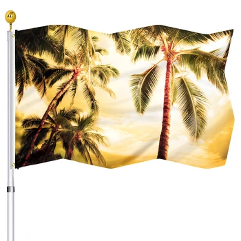 Tropical Palm Puud Lipu Holiday Maja Sise Hoovis Väljas Kaunistamiseks Topelt Õmmeldud Lipud Polüester Banner Messing Kaitserõngad - Pilt 2  