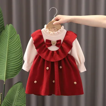 2024 Tüdrukute Uus Aasta Kootud Kleit Laste Uue Aasta Punane Kleit Kids Kampsun Printsess Kleit - Pilt 1  