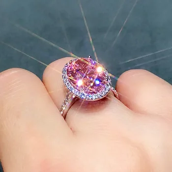 Mikro-set muna kujuga värvilised roosa tsirkoon sõrmus, luksuslik temperament, suur muna kujuline teemant sõrmus naistele - Pilt 1  