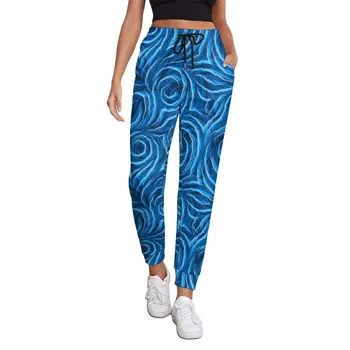 Sinine Kõver Prindi Jogger Püksid Naiste Lainelised Jooned Retro Sweatpants Sügisel Disain Hip-Hop Mõõdus Püksid Sünnipäeva Kingitus - Pilt 1  
