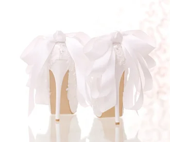 2021 kevadel uus valge pits pruudi kleit kingad ümmargune pea vibu super kõrge kontsaga naiste ühtse kingad madalas suu pulm kingad - Pilt 2  