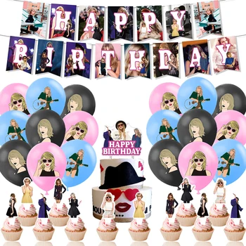 Taylor-Swift Sünnipäeva Teenetemärgi Õhupalli Banner Koogikarpides Torukübar Laulja Partei Asjade Baby Shower - Pilt 2  