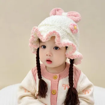 Beebi tüdruk müts sügisel ja talvel stiilis magus ja moes tüdruk printsess punutud beanie beebi tüdruk silmkoelised palus müts - Pilt 2  