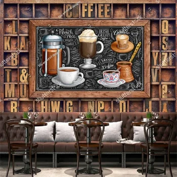 Kohv Teema Mustal Taustal Seinamaaling 3D kohvikus Vabaaja Kohvik Snack Bar Isekleepuv Tapeet Tööstus Teenetemärgi - Pilt 1  
