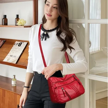Topelt Kiht Peamiseks Kott Naiste õlakott Kvaliteetne Nahast Shopping Crossbody Kotid Luksus Disainer Daamid Messenger Bag Sac - Pilt 2  