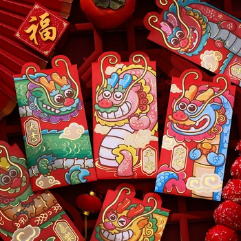 6TK Hiina Uue Aasta Punane Ümbrik 2024 Õnnelik Draakon Raha Taskus Ümbrik Zodiac Dragon Red Pocket Uus Aasta Tarnete Hongbao - Pilt 1  