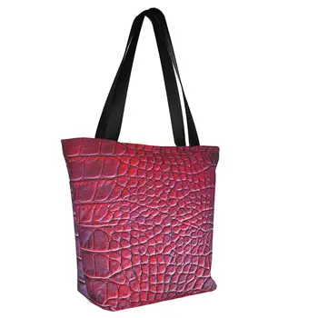 Red Crocodile Skin Shopper Kott Loomade Tekstuur Õlakott Naiste Reisi-Riie Kott Esteetiline Kohandatud Käekotid - Pilt 2  