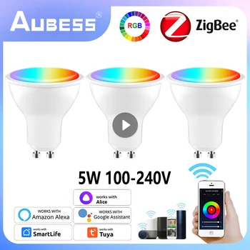 Zigbee Tuya Smart LED Lamp GU10 5W RGB Reguleeritav Lambi RGBCW Tuled Kaugjuhtimispuldi Tööd Alexa Google ' i Kodu Alice - Pilt 1  