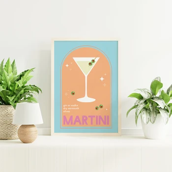 Kaasaegne Kokteil Plakat Martini Tequila Gin ja Toonik Print Lõuend Galerii Seina Värvikas Cartoon Likööri Jooma Baar, Köök Decor - Pilt 2  