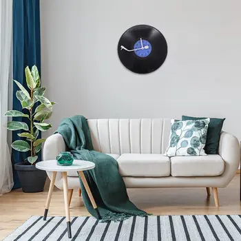 Kvarts Ring Retro Seina Kell Art Design Köök Elutuba Kodu Kaunistamiseks Vinüül Rekord Kella Sinine + Must Plastik - Pilt 2  