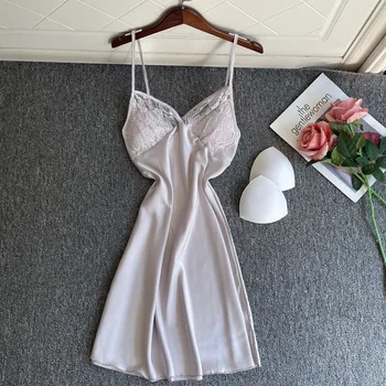 Seksikas Chemise Nightgowns Naiste Pitsiline Pael Nightdress Sleepwear Kodus Kandma Kleit Suvel Satiin Sleepdress Kaste Kleit Pesu - Pilt 1  