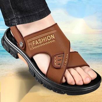 Meeste Sandaalid 2023 Uusi Suvel Pehmest Nahast Anti Slip Beach Jalatsid Meestele Veekindel Vabaaja Sussid Sandalias Zapatos Hombre - Pilt 2  