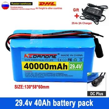 24V 40Ah 7S3P 18650 29.4 V 40000mAh Li-ion Battery Pack Electric Jalgratta, Mopeedi Elektrilised Li-ion Aku + 2A Laadija - Pilt 1  