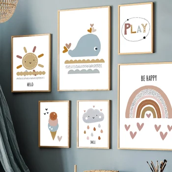 Vaal Vikerkaar Jäätis Päikese Käes Mängida Hinnapakkumisi Seina Art Lõuend Maali Nordic Plakatid Ja Pildid Cartoon Seina Pilte Kids Room Decor - Pilt 2  