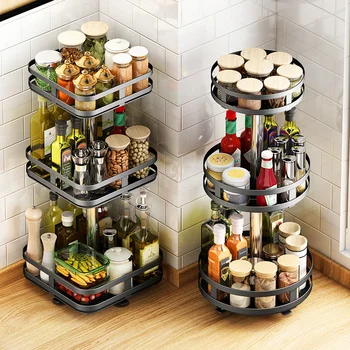 Pööratav köök maitse riiuli, laua nurgas, maitseained, õli, sool, sojakaste ja äädika pudel, multi-funktsionaalne ring - Pilt 1  