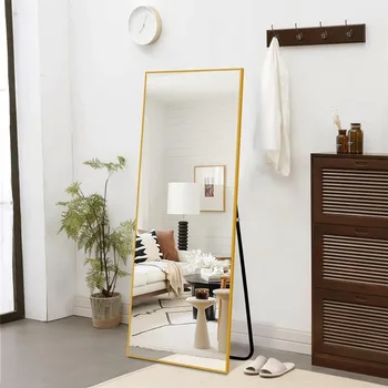 Põrandast laeni peegel 60x20 täispikk wall mount, alumiinium raam edevus peegel koos alusega, kuld - Pilt 1  