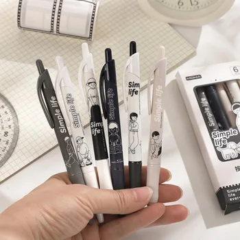 6 Tk/set Simple Life Seeria Vajutage Gel Pen Set 0,5 mm Must Quick Dry Kawaii Pen Set Loominguline DIY Õpilane Asjade Kirjatarvete - Pilt 1  