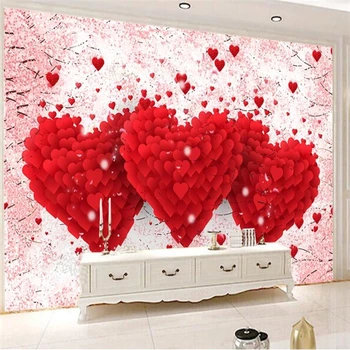 beibehang Kohandatud suure seina maalikunstnik romantiline armastus stereoskoopiline ilus armastus pidulik TV taust seina - Pilt 1  