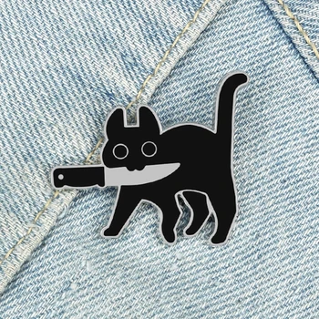 Multikas Kass Nuga Emailiga Sõle Naljakas Tapjad Must Kitty Mew Mew Denim Rinnamikrofon Pin-Fashion Kotti Pääsme Ehted Kingitus Sõbrale - Pilt 1  