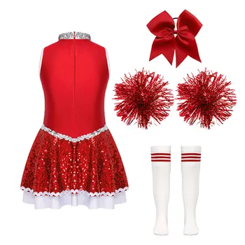 Laste Cheerleader Vormirõivad, Lapsed Cheerleading Tants Varustus Kostüüm Crop Top, Seelik, Sokid Kooli Tüdrukute Riided Komplekti Dancewear - Pilt 2  