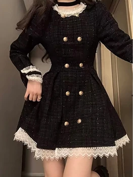 Hepburn Stiilis Musta Ühes Tükis Kleit Naiste Frence Pits Magus Nuppu Vintage Kleidid Naine Korea Printsess Disain Vabaaja Riided - Pilt 1  