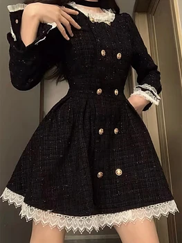 Hepburn Stiilis Musta Ühes Tükis Kleit Naiste Frence Pits Magus Nuppu Vintage Kleidid Naine Korea Printsess Disain Vabaaja Riided - Pilt 2  