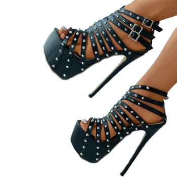 SHOFOO kingad Mood naiste kõrge heeled sandaalid Umbes 15 cm kontsa kõrgus Suvine naiste kingad Lühike spike decorationNightclub - Pilt 1  
