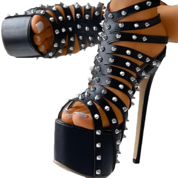 SHOFOO kingad Mood naiste kõrge heeled sandaalid Umbes 15 cm kontsa kõrgus Suvine naiste kingad Lühike spike decorationNightclub - Pilt 2  
