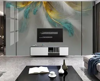 Kohandatud taustpildi 3d kaasaegne minimalistlik käsitsi maalitud valge sulg seinamaaling Nordic small värske TV taust seina обои - Pilt 2  