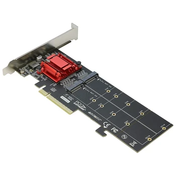 Dual NVMe PCIe Adapter,M. 2 NVMe SSD PCI-E 3.1 X8/X16 Card Support M. 2 (M Key) NVMe SSD 22110/2280/2260/2242 - Pilt 1  
