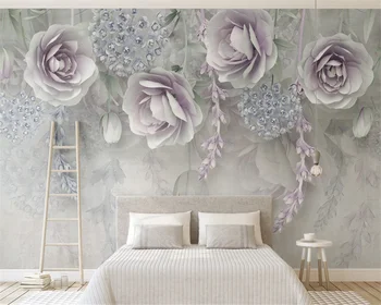 beibehang 3d tapeet Kohandatud taustpildi seinamaaling lavendel lill 3d stereo leevendust lill tv taust seina de papel parede - Pilt 2  