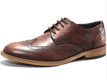 Talvel Lace up nikerdatud jalatsid meestele naturaalsest Nahast Meeste kingad Inglismaa stiil brogue kingad Käsitöö vabaaja jalatsid - Pilt 1  