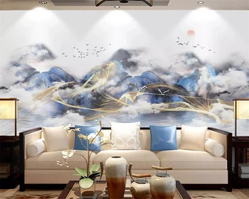 beibehang Kohandatud seina paberid home decor siidine tapeet uus Hiina referaat tint maastiku õlimaal pilv kuldne taust - Pilt 1  