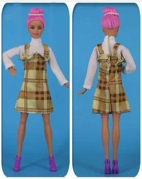 Fashion Doll Riided Set Vabaajarõivaste Barbie Nukk Valge Baasi & Khaki Ruuduline Suspender Seelik Varustus 1/6 Nukud, Aksessuaarid - Pilt 2  