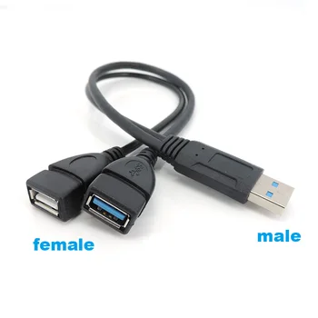 USB 3.0 A 1 Mees 2 Dual USB-Emane Andmed Hub Power Adapter Y Splitter Laadimine USB Power Cable Juhe pikenduskaablid - Pilt 1  