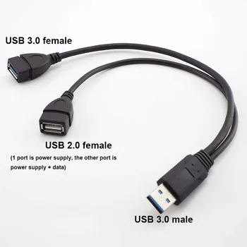 USB 3.0 A 1 Mees 2 Dual USB-Emane Andmed Hub Power Adapter Y Splitter Laadimine USB Power Cable Juhe pikenduskaablid - Pilt 2  