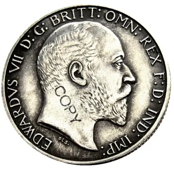 Suurbritannia 1903 Kuningas Edward VII Hõbe Florin Pinnatud Hõbe Mündi Koopia - Pilt 1  