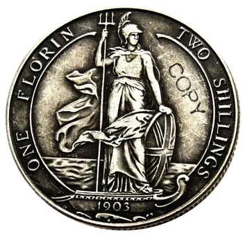 Suurbritannia 1903 Kuningas Edward VII Hõbe Florin Pinnatud Hõbe Mündi Koopia - Pilt 2  
