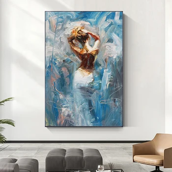 Elegantne Naiste Sinine Art Õli Maalid Lõuendil Kokkuvõte Põhjamaade Joonis Plakatid ja Printida Pilte elutoa Seina Decor - Pilt 2  