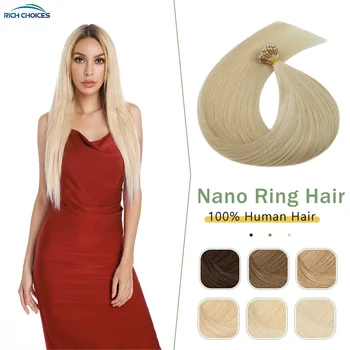 Nano Ringi juuksepikendusi Blond Päris Remy Nano Nippi juustest 16-24 Tolline Plaatina Blond Nano Rant Aasa Laiendid 50g - Pilt 1  