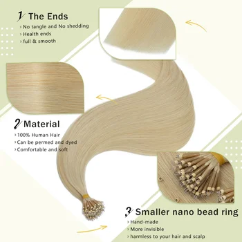 Nano Ringi juuksepikendusi Blond Päris Remy Nano Nippi juustest 16-24 Tolline Plaatina Blond Nano Rant Aasa Laiendid 50g - Pilt 2  