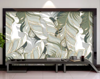 Kohandatud taustpildi Põhjamaade käsitsi maalitud troopiliste taimede lehed read Foto seinamaaling TV taust seinast, seinamaal 3d tapeet - Pilt 2  