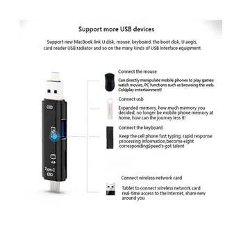 5 in 1 USB 2.0 (Tüüp C/USB /Micro-USB/TF - /SD-Mälukaardi Lugeja, OTG-Kaardi Lugeja-Adapter Mobiiltelefoni Tarvikud,Valge - Pilt 2  